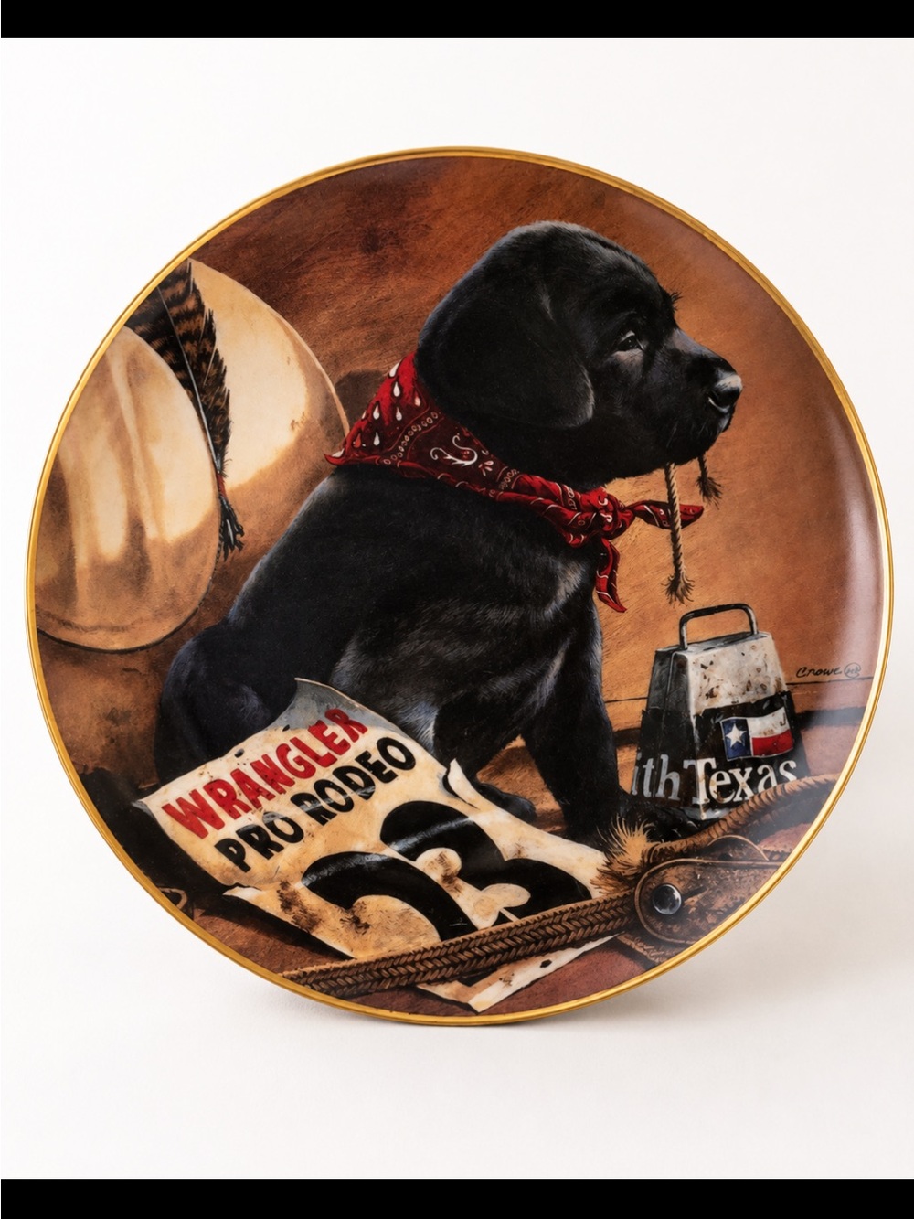 Danbury Mint little wrangler black lab with Red Bandana plate